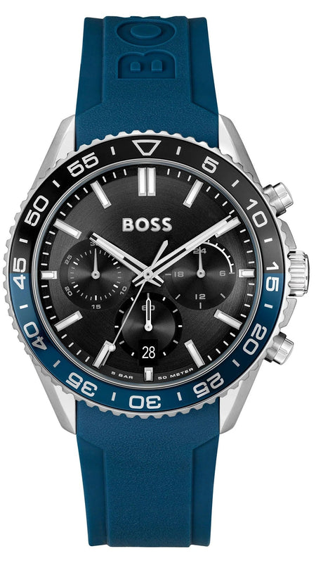 Hugo Boss Runner Chronograph Black Dial Blue Silicone Strap Watch for Men - 1514245
