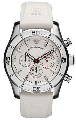 Emporio Armani Sportivo Chronograph White Dial White Rubber Strap Watch for Men - AR5947