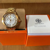Tory Burch Classic Chronograph White Dial Gold Steel Strap Watch for Women - TBW1032
