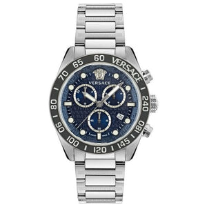 Versace Greca Dome Chronograph Blue Dial Silver Steel Strap Watch for Men - VE6K00323
