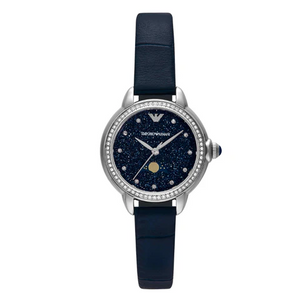 Emporio Armani Mia Moonphase Blue Dial Blue Leather Strap Watch for Women - AR11629