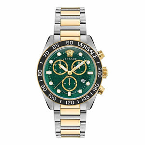 Versace Greca Dome Chronograph Green Dial Two Tone Steel Strap Watch for Men - VE6K00423