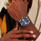 Hugo Boss Skytraveller Chronograph Blue Dial Brown Leather Strap Watch for Men - 1514194