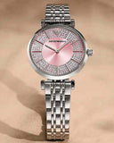 Emporio Armani Gianni T-Bar Pink Dial Silver Steel Strap Watch for Women - AR11686