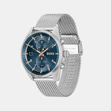Hugo Boss Skytraveller Chronograph Blue Dial Silver Mesh Strap Watch for Men - 1514149