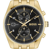 Hugo Boss Skytraveller Chronograph Black Dial Gold Steel Strap Watch for Men - 1514152