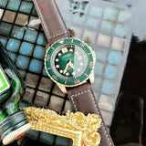 Citizen Mechanical Automatic Green Dial Brown Leather Strap Watch for Men - NJ0173-18X