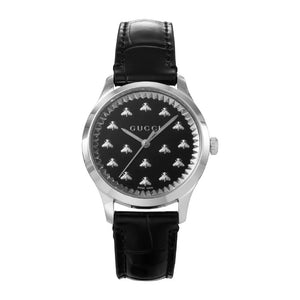 Gucci G Timeless Black Dial Black Leather Strap Watch for Women - YA1265055