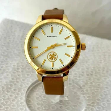 Tory Burch Collins Quartz White Dial Brown Leather Strap Watch for Women - TBW1202