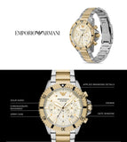 Emporio Armani World Explorer Chronograph Cream Dial Two Tone Steel Strap Watch for Men - AR11606