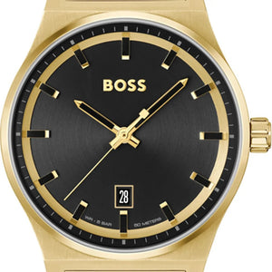 Hugo Boss Candor Black Dial Gold Steel Strap Watch for Men - 1514077