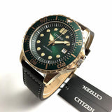 Citizen Mechanical Automatic Green Dial Brown Leather Strap Watch for Men - NJ0173-18X