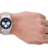 Emporio Armani Antonio Chronograph Blue Dial Silver Steel Strap Watch for Men - AR11582