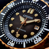 Citizen Mechanical Automatic Black Dial Black Leather Strap Watch for Men - NJ0176-10E