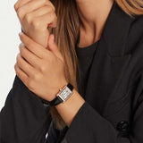 Emporio Armani Genni Silver Dial Black Leather Strap Watch for Women - AR11624