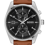 Hugo Boss Skytraveller Chronograph Black Dial Blue Leather Strap Watch for Men - 1514161