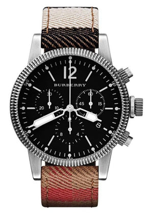 Burberry Utilitarian Chronograph Black Dial Tri Tone Leather Strap Watch for Men - BU7815