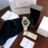 Emporio Armani Sea Explorer Chronograph Green Dial Two Tone Steel Strap Watch for Men - AR11586