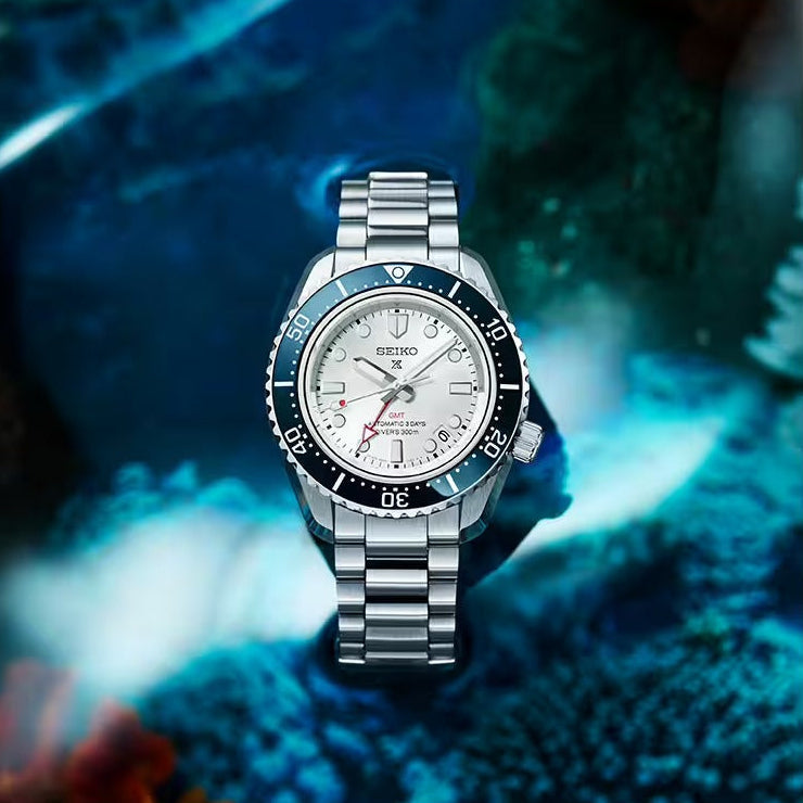 Seiko Prospex 1968 Heritage Diver's GMT 60th Anniversary White Dial Silver Steel Strap Watch for Men - SPB519J1