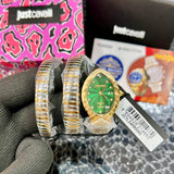 Just Cavalli Classico Lungo Green Dial Two Tone Steel Strap Watch for Women - JC1L248M0065