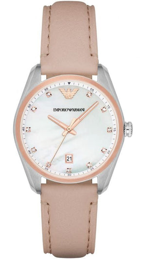 Emporio Armani Tazio Mother of Pearl Dial Pink Leather Strap Watch for Women - AR6133