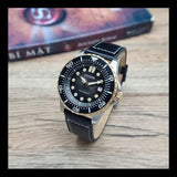 Citizen Mechanical Automatic Black Dial Black Leather Strap Watch for Men - NJ0176-10E