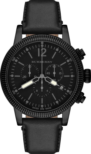 Burberry Utilitarian Chronograph Black Dial Black Leather Strap Watch for Men - BU7827