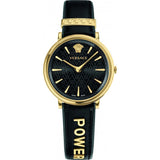 Versace V Circulus Quartz Black Dial Black Leather Strap Watch for Women - VBP12017