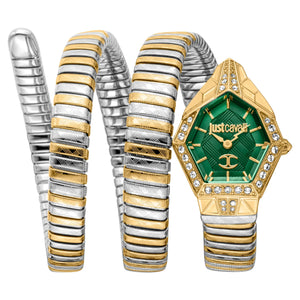 Just Cavalli Mesmerizing Green Dial Two Tone Steel Strap Watch for Women - JC1L304M0065