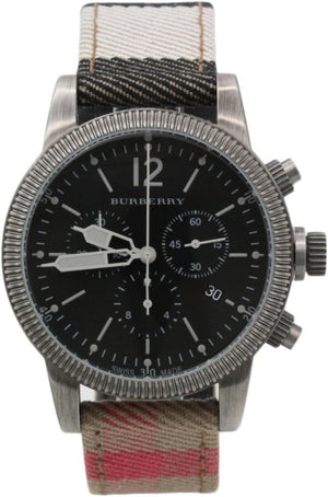 Burberry Utilitarian Chronograph Black Dial Tri Tone Leather Strap Watch for Men - BU7815