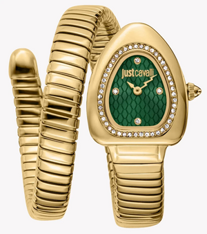 Just Cavalli Lady Snake Green Dial Gold Steel Strap Watch for Women - JC1L249M0035
