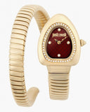 Just Cavalli Lady Snake Red Dial Gold Steel Strap Watch for Women - JC1L249M0025