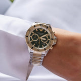 Emporio Armani Sea Explorer Chronograph Green Dial Two Tone Steel Strap Watch for Men - AR11586