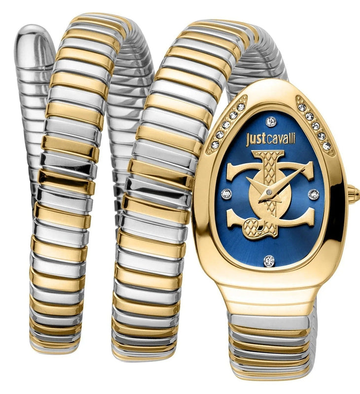 Just Cavalli Glam Evo 5 Blue Dial Two Tone Steel Strap Watch for Women - JC1L228M0075