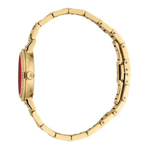 Just Cavalli Donna Glam Red Dial Gold Steel Strap Watch for Women - RC5L098M0035