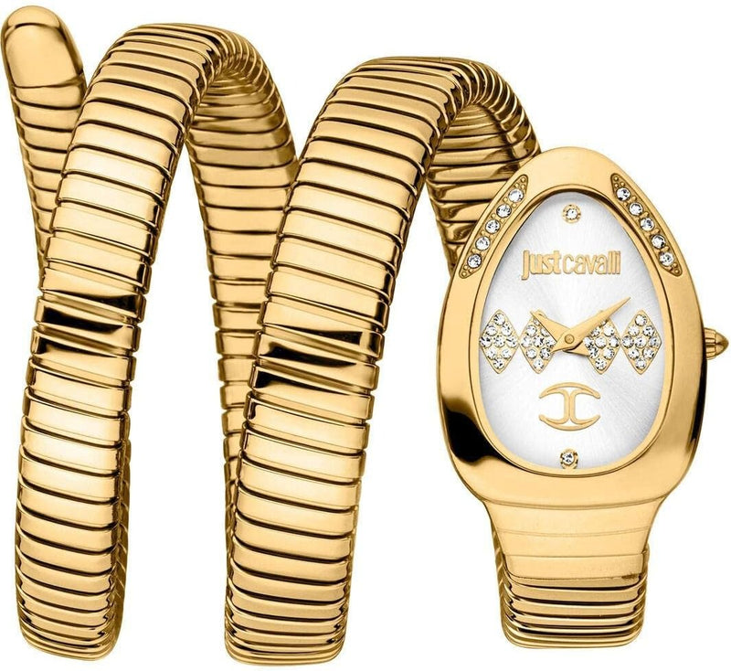 Just Cavalli Vezzoso White Dial Gold Steel Strap Watch for Women - JC1L230M0035