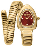 Just Cavalli Lady Snake Red Dial Gold Steel Strap Watch for Women - JC1L249M0025