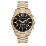 Michael Kors Lexington Chronograph Black Dial Gold Steel Strap Watch for Men - MK9155