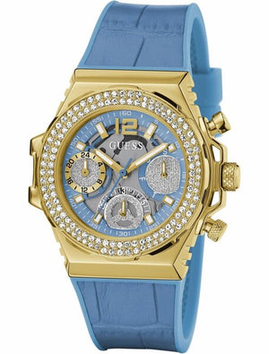 Guess Fusion Chronograph Blue Dial Blue Leather Strap Watch For Women - GW0553L3