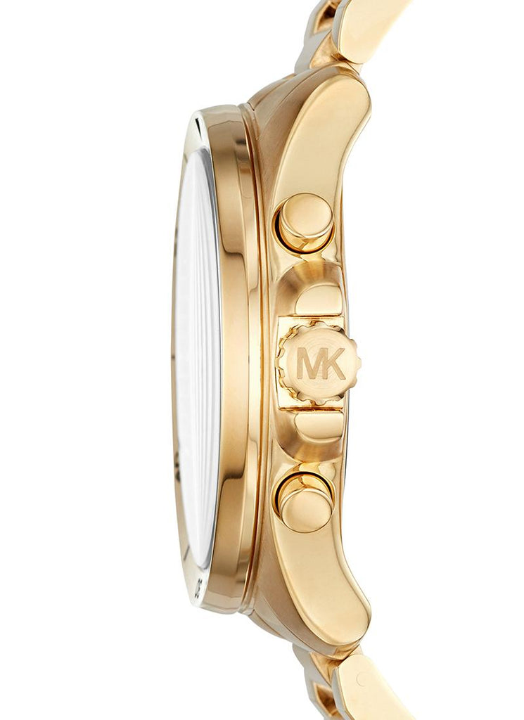 Michael Kors Brecken Chronograph Quartz Black Dial Gold Steel Strap Watch For Men - MK8481