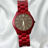 Michael Kors Slim Runway Quartz Black Dial Red Steel Strap Watch for Men - MK8712