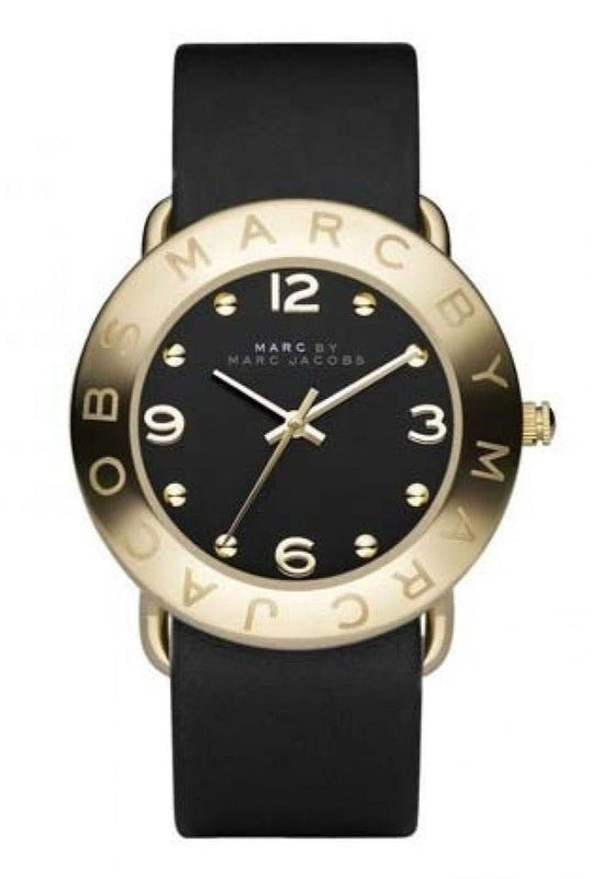 Marc Jacobs Amy Black Dial Black Leather Strap Watch for Women - MBM1154