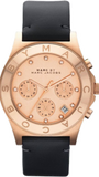 Marc Jacobs Blade Chronograph Rose Gold Dial Black Leather Strap Watch for Women - MBM1188