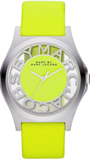 Marc Jacobs Henry Skeleton Neon Yellow Dial Yellow Leather Strap Watch for Women - MBM1242
