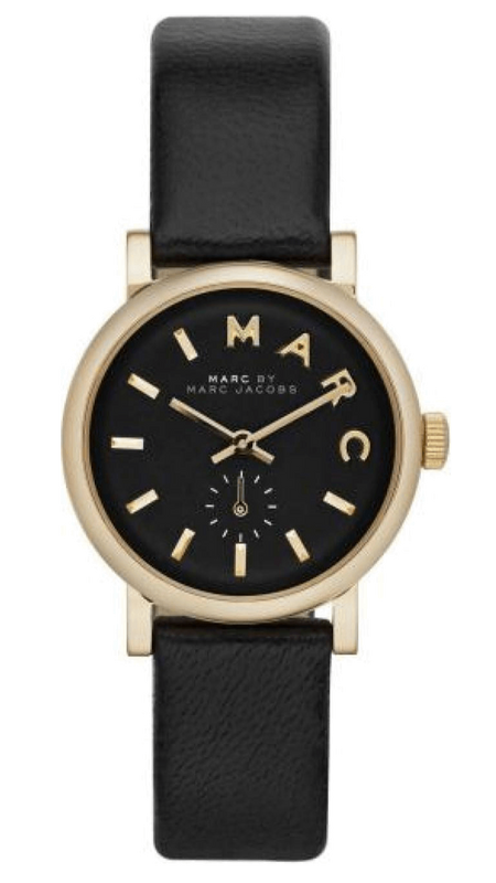 Marc Jacobs Baker Black Dial Black Leather Strap Watch for Women - MBM1273