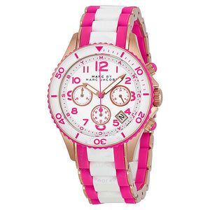 Marc Jacobs Rock Chronograph White Dial Two Tone Silicone Strap Watch for Women - MBM2593