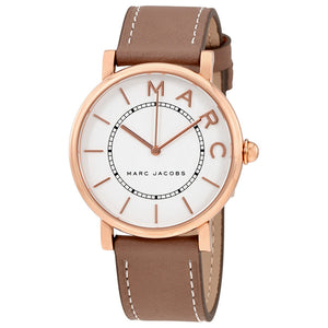 Marc Jacobs Roxy White Dial Cement Brown Leather Strap Watch for Women - MJ1533
