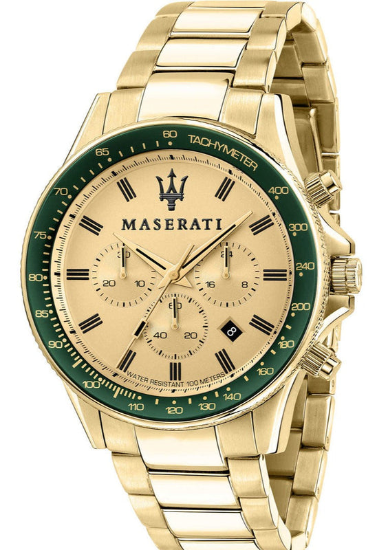 Maserati SFIDA Quartz Yellow Dial Gold Strap Watch For Men - R8873640005