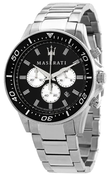Maserati SFIDA Chronograph Black Dial Silver Steel Strap Watch For Men - R8873640004
