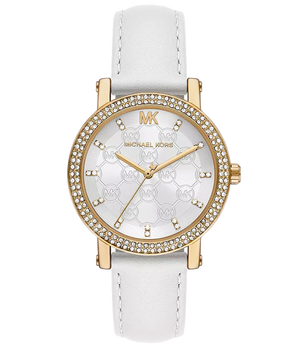 Michael Kors Corey Three Hand White Dial White Leather Strap Watch For Women - MK2985